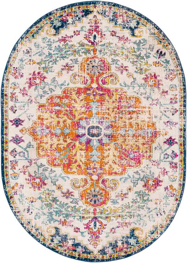 OLIVIA Vintage Rug I Living Room, Bedroom I Traditional Oriental Boho Rug, Soft Area Rug, Short Pile, Easy Care I Multicolour, Orange