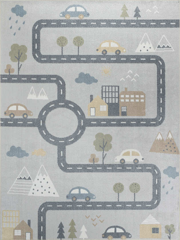 JOSIAS Childrens Rug I Machine Washable Area Rug for Kids Room, Nursery or Playroom I Baby Bedroom Rug for Girls or Boys I Blue, Grey