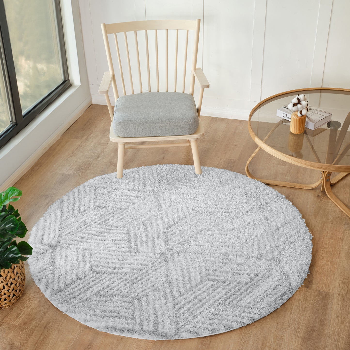 BROOKE Shaggy Modern Boho Soft Fluffy Thick Plush Pile Light Grey Area Rug