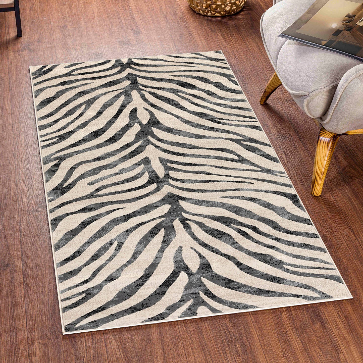 CHAMBERY Scandi Modern Boho Zebra Charcoal Area Rug