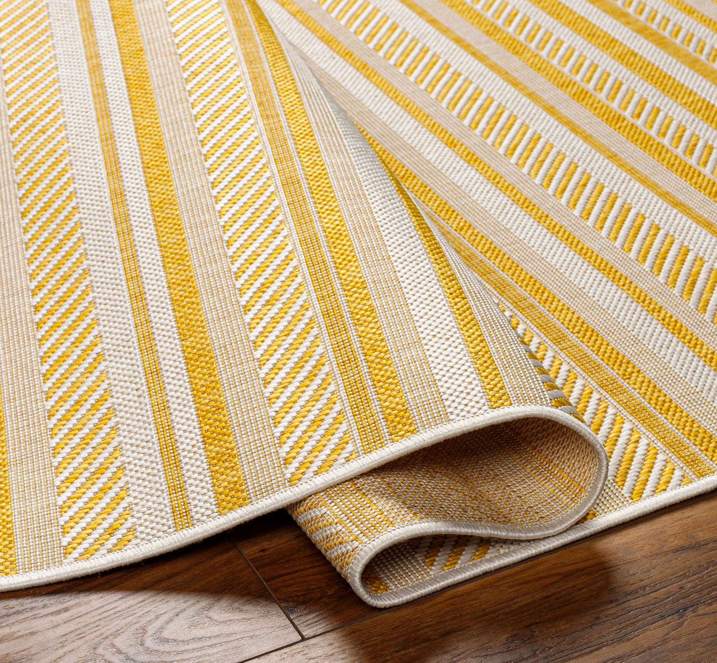 PAU In- & Outdoor Rug I Balcony, Terrace, Kitchen, Garden, Veranda, Patio I Modern Boho Rug, UV Weather Stain Resistant I Yellow, Ivory