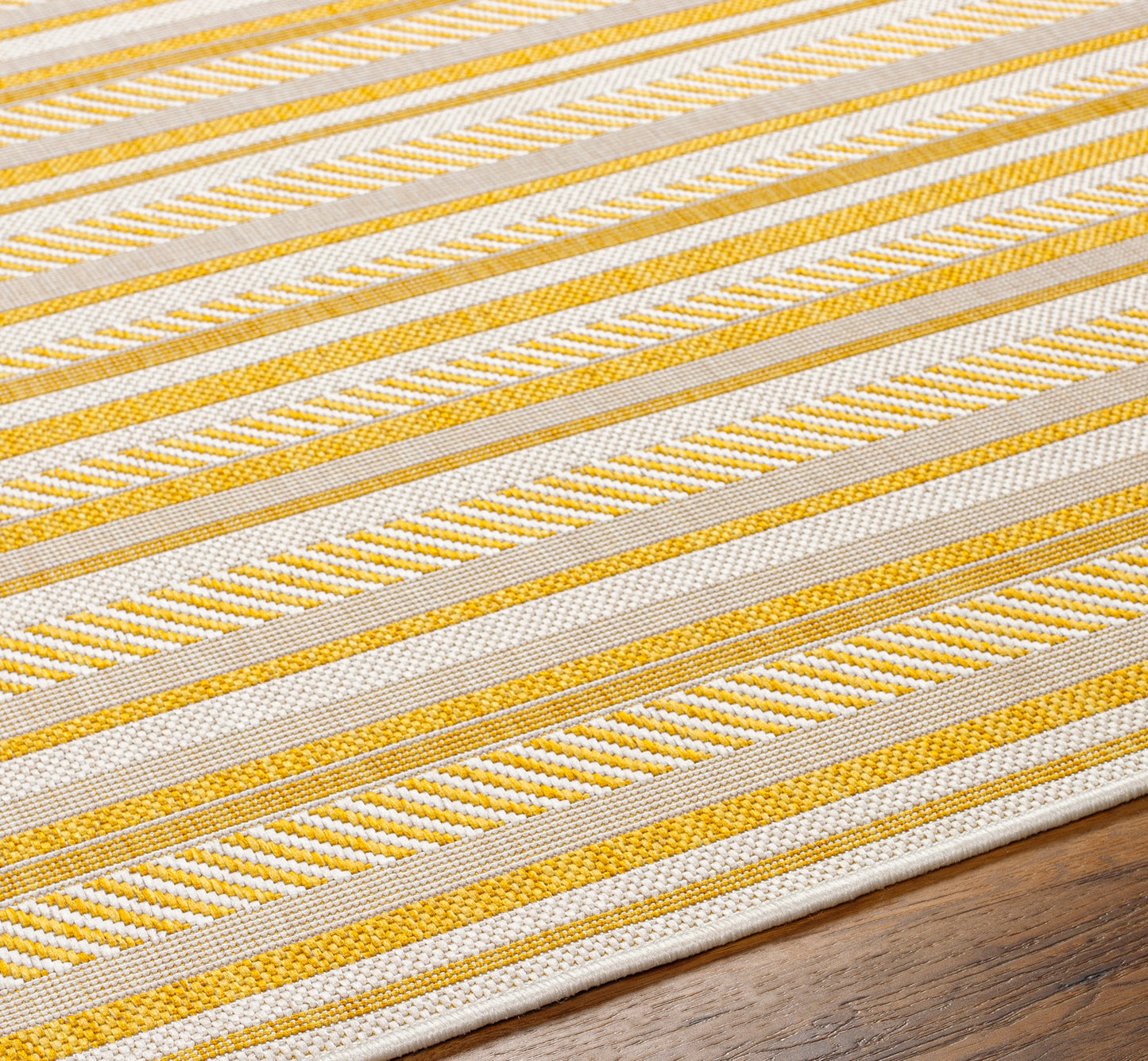 PAU In- & Outdoor Rug I Balcony, Terrace, Kitchen, Garden, Veranda, Patio I Modern Boho Rug, UV Weather Stain Resistant I Yellow, Ivory