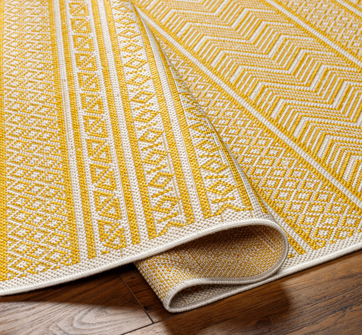 ANTIBES In- & Outdoor Rug I Balcony, Terrace, Kitchen, Garden, Patio I Modern Boho Rug, UV Weather Stain Resistant I Yellow, Ivory