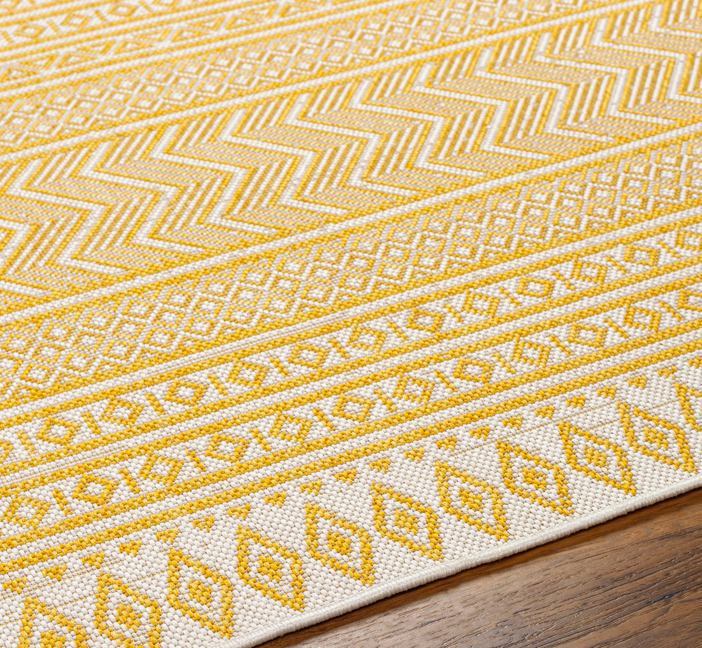 ANTIBES In- & Outdoor Rug I Balcony, Terrace, Kitchen, Garden, Patio I Modern Boho Rug, UV Weather Stain Resistant I Yellow, Ivory