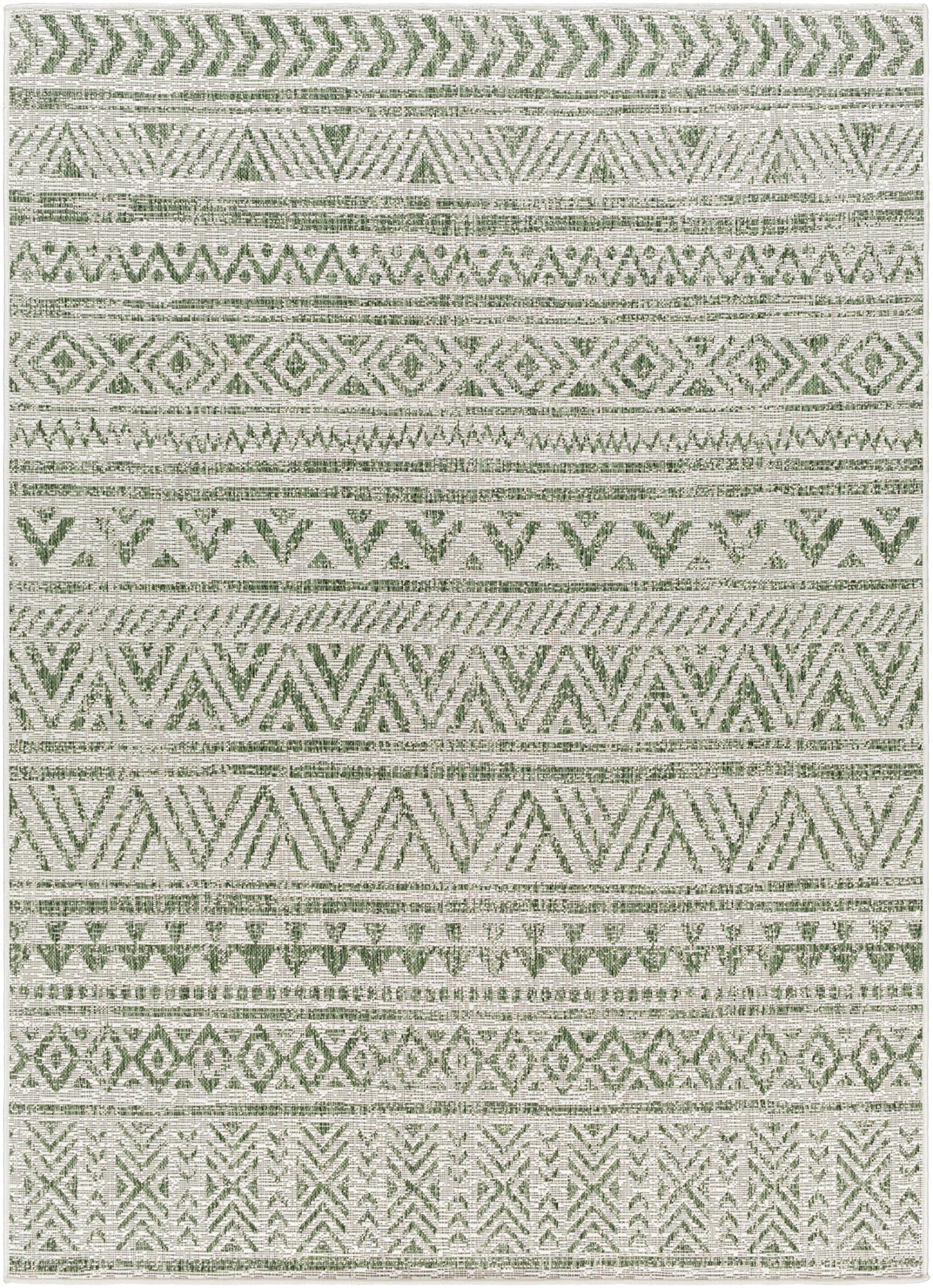 GOFF In- & Outdoor Rug I Balcony, Terrace, Kitchen, Garden, Veranda, Patio I Modern Boho Rug, UV Weather Stain Resistant I Green, Ivory