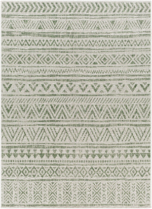 GOFF In- & Outdoor Rug I Balcony, Terrace, Kitchen, Garden, Veranda, Patio I Modern Boho Rug, UV Weather Stain Resistant I Green, Ivory