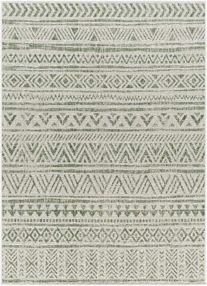 GOFF In- & Outdoor Rug I Balcony, Terrace, Kitchen, Garden, Veranda, Patio I Modern Boho Rug, UV Weather Stain Resistant I Green, Ivory