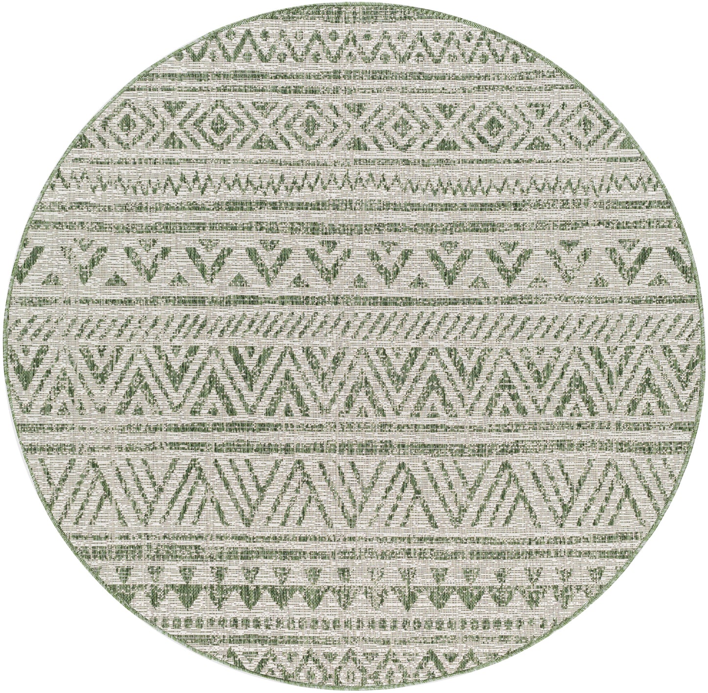 GOFF In- & Outdoor Rug I Balcony, Terrace, Kitchen, Garden, Veranda, Patio I Modern Boho Rug, UV Weather Stain Resistant I Green, Ivory