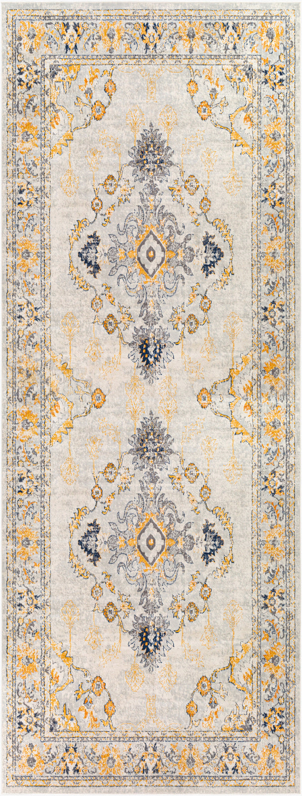 BURUM Vintage Rug I Living Room, Bedroom, Hallway I Traditional Oriental Boho Rug, Soft Area Rug, Short Pile, Easy Care I Yellow, Beige