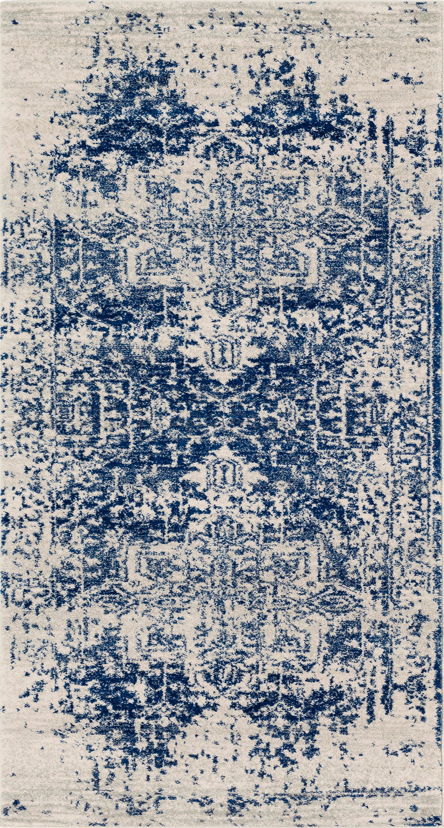 AMELIA Vintage Rug I Living Room, Bedroom, Hallway I Traditional Oriental Boho Rug, Soft Area Rug, Short Pile, Easy Care I Blue, Beige