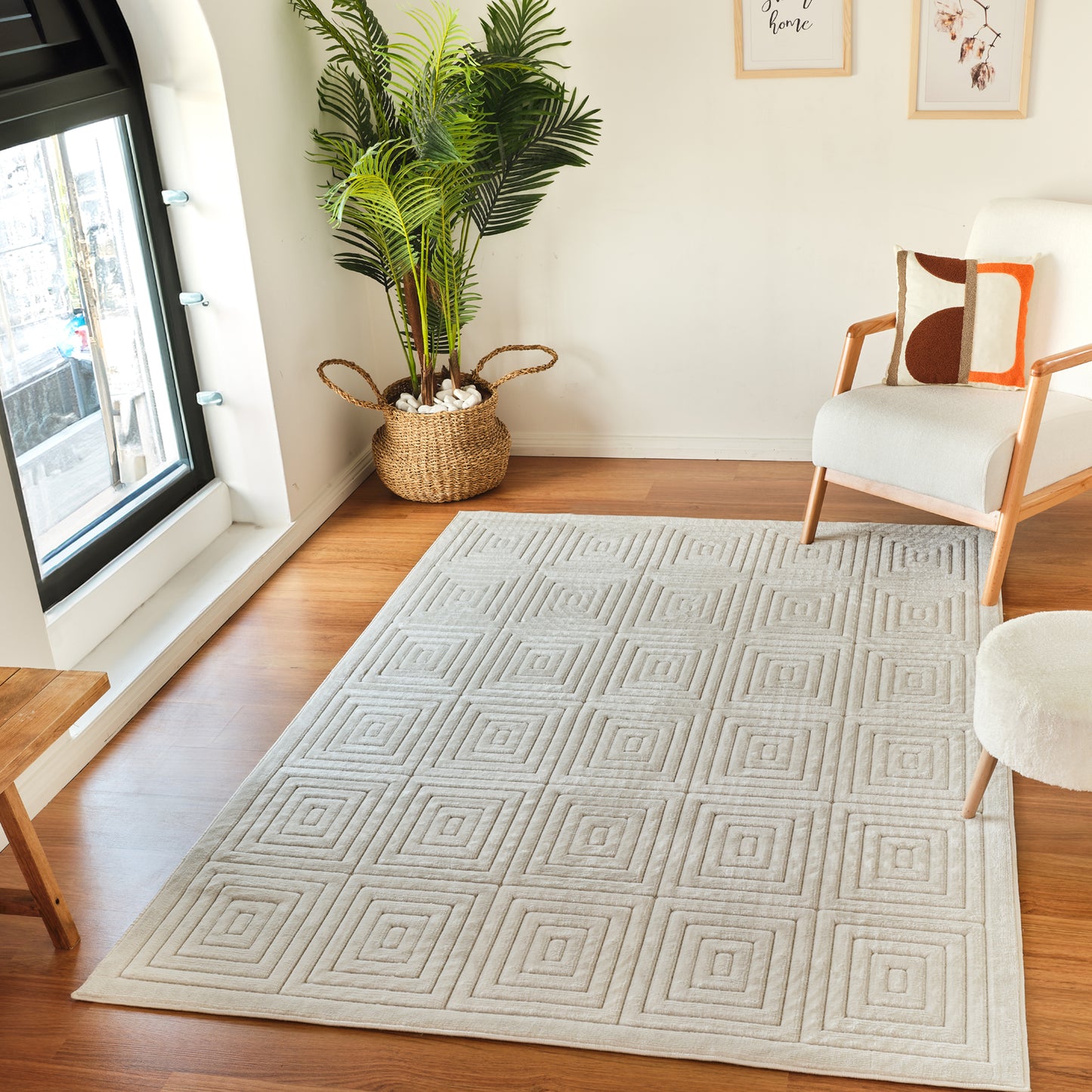 VEDA In- & Outdoor Scandi Modern Boho White Area Rug