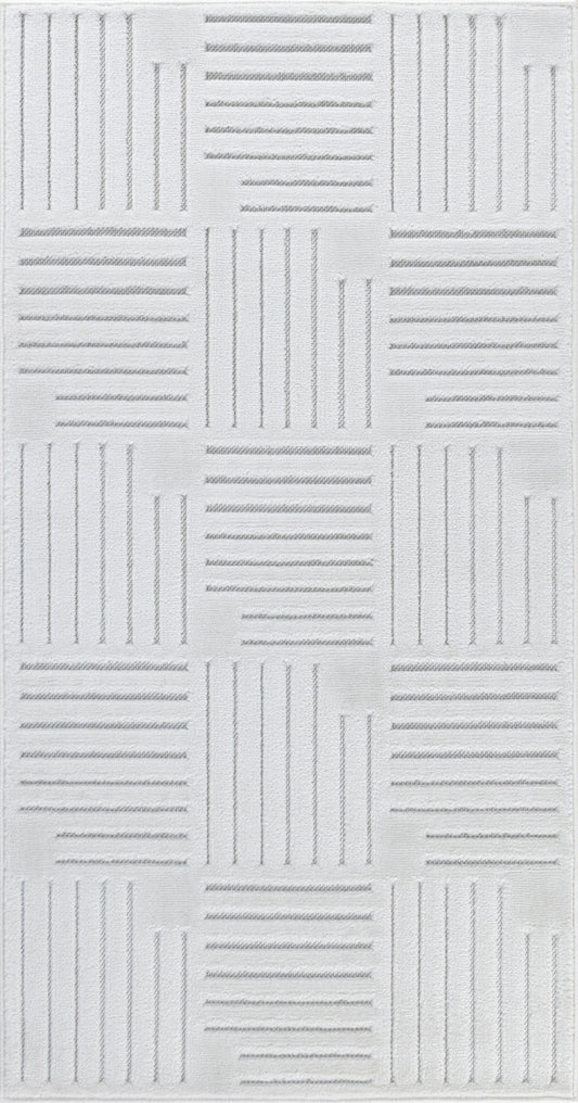 SHIAN In- & Outdoor Scandi Modern Boho White Area Rug