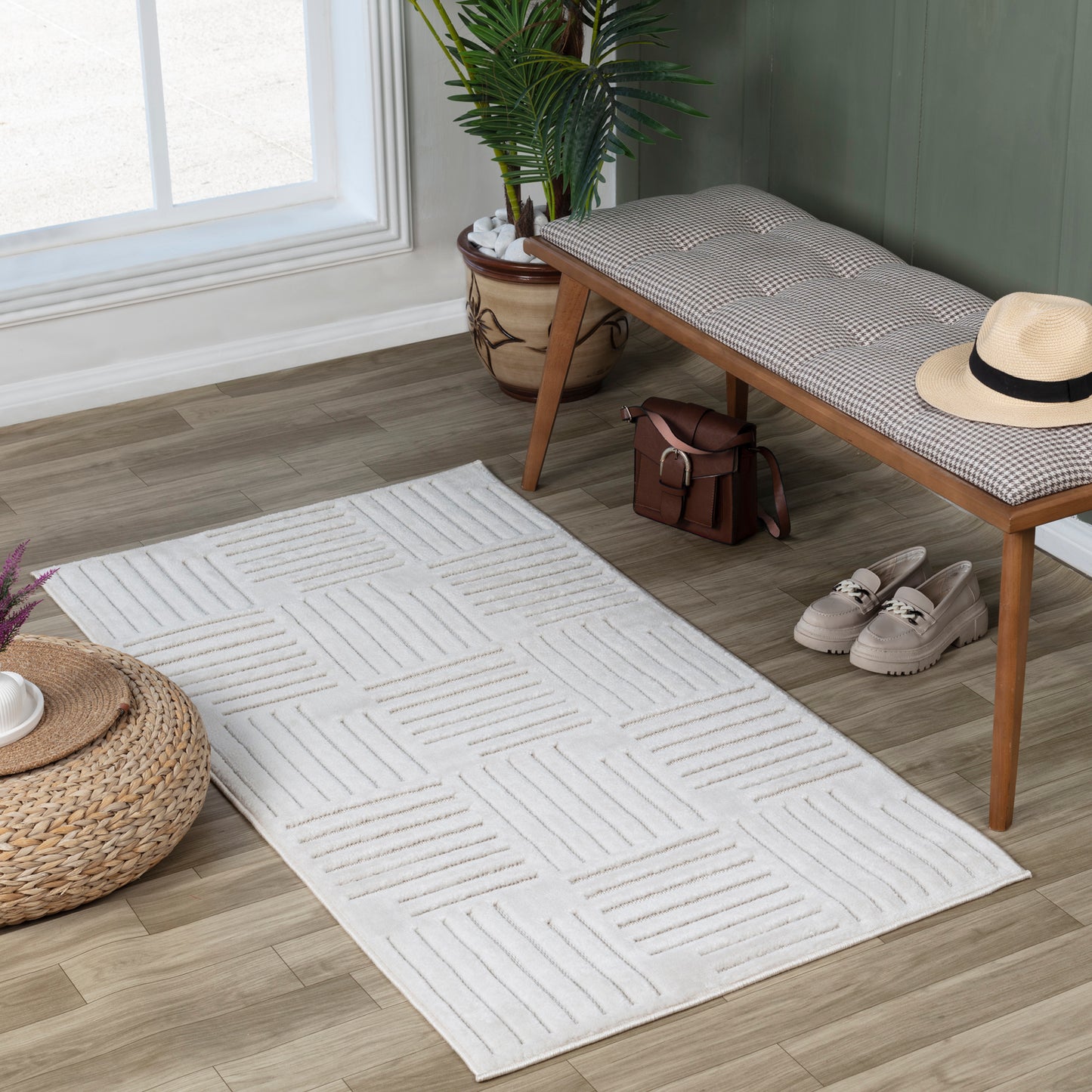 SHIAN In- & Outdoor Scandi Modern Boho White Area Rug