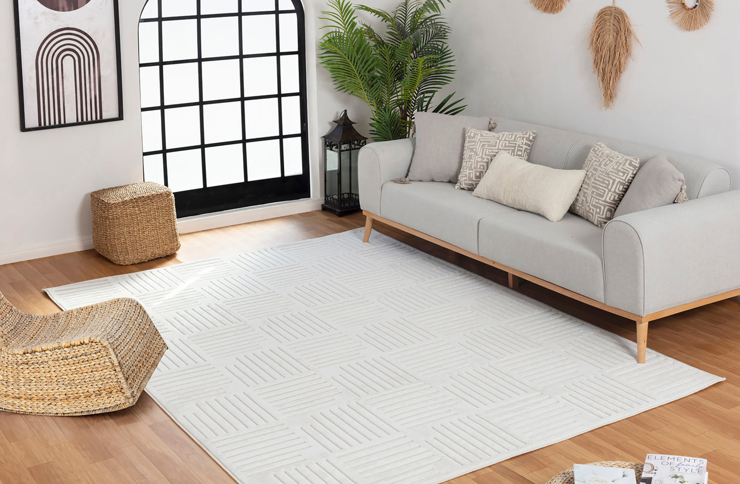 SHIAN In- & Outdoor Scandi Modern Boho White Area Rug