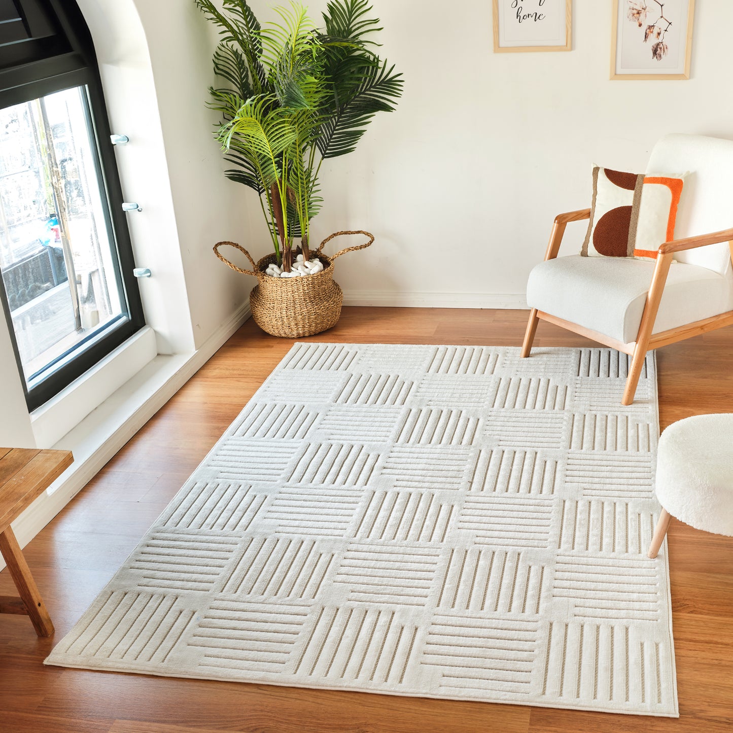 SHIAN In- & Outdoor Scandi Modern Boho White Area Rug