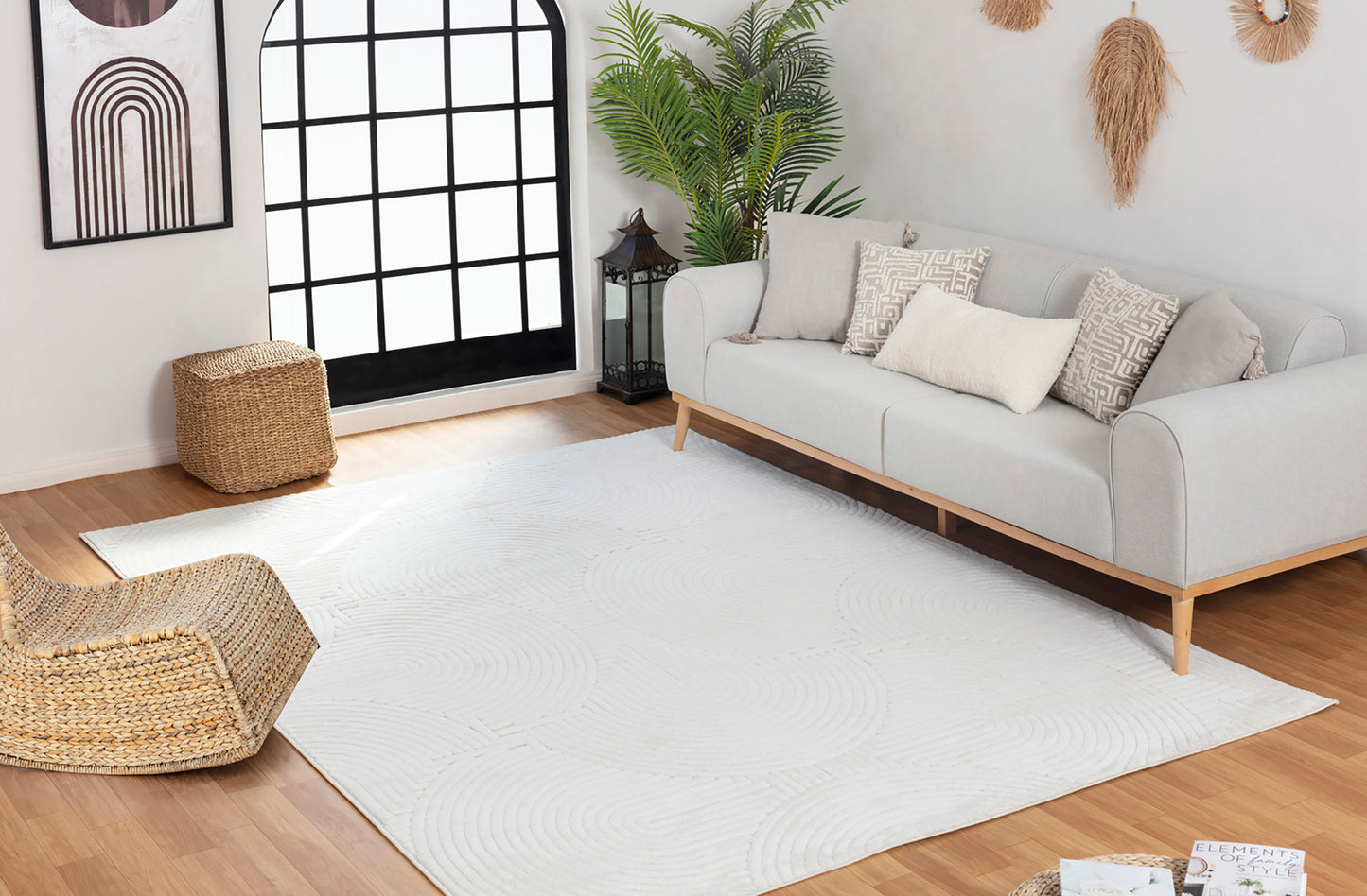 TIYA In- & Outdoor Scandi Modern Boho White Area Rug