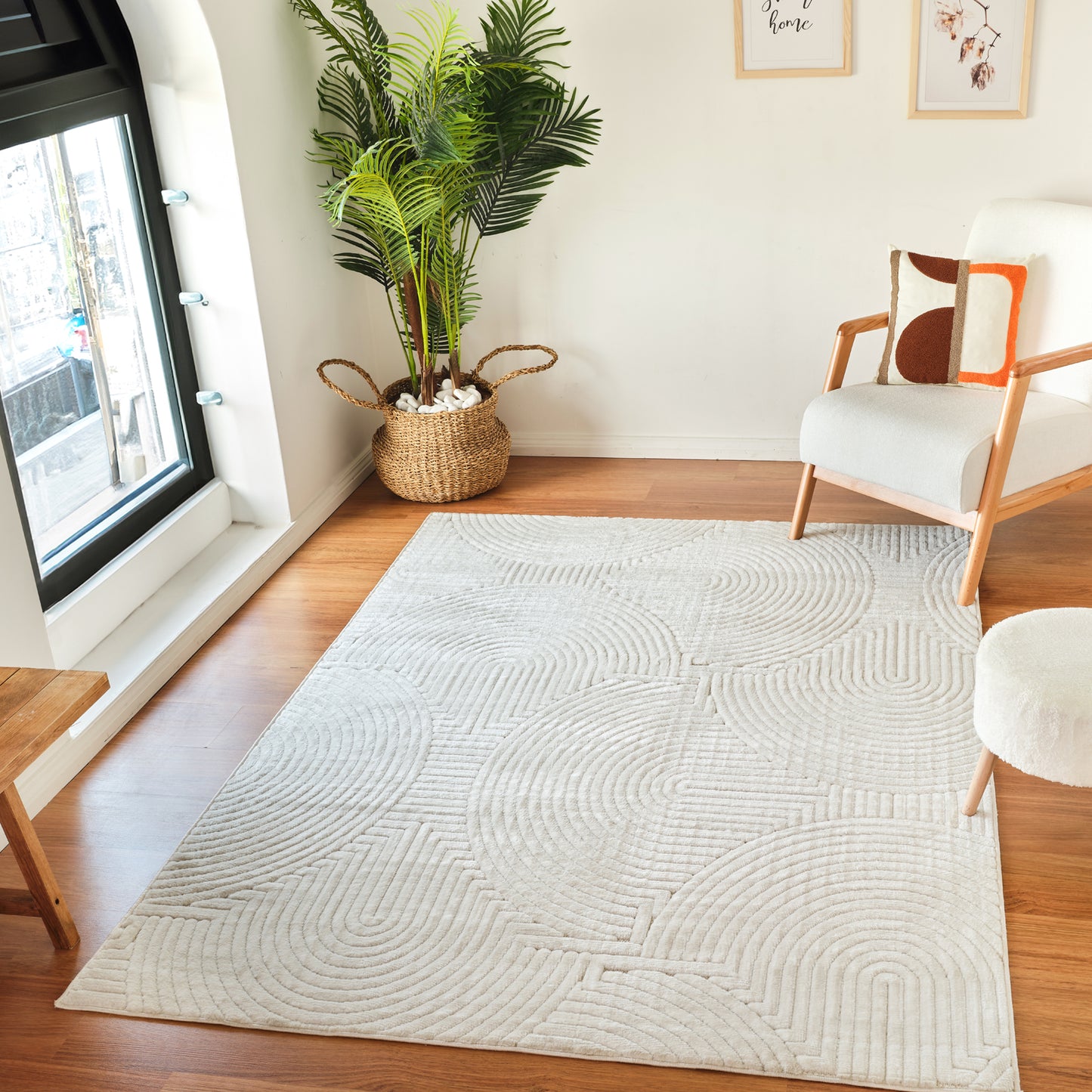 TIYA In- & Outdoor Scandi Modern Boho White Area Rug