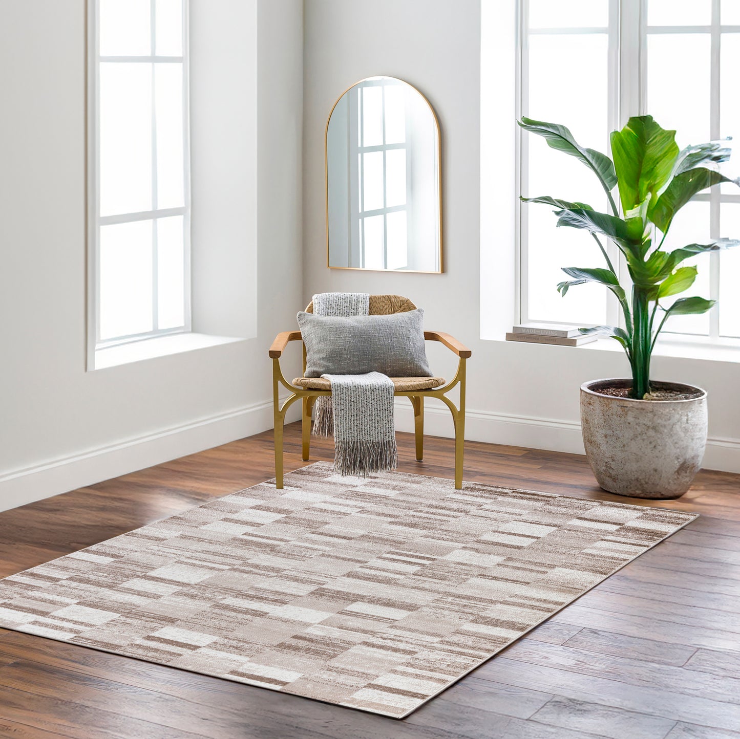 ANN Scandi Rug I Living Room, Bedroom, Dining I Modern Boho Area Rug, Soft Luxurious Area Rug, Short Pile, Easy Care I Brown, Ivory