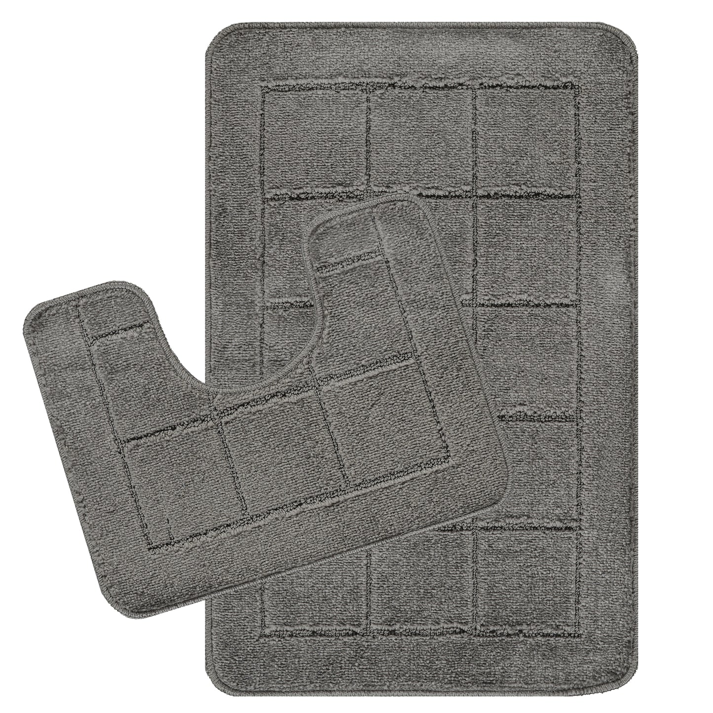 ALENE 2 Piece Bathroom Rug Set I Machine Washable Wet Room Rugs, Absorbent, Non Slip, Toilet Pedestal Mat, High Pile I Dark Grey