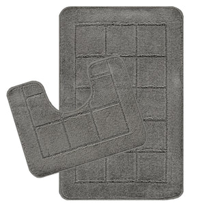 ALENE 2-Piece Machine Washable Non-Slip Dark Grey Bathroom Rug Set