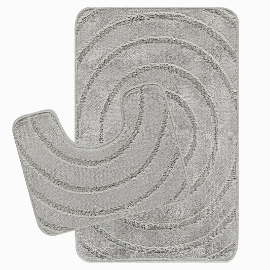 MALGUS 2-Piece Machine Washable Non-Slip Light Grey Bathroom Rug Set