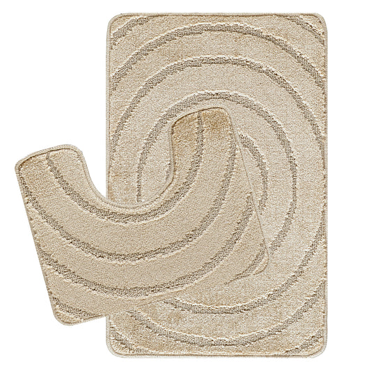 MALGUS 2-Piece Machine Washable Non-Slip Light Beige Bathroom Rug Set