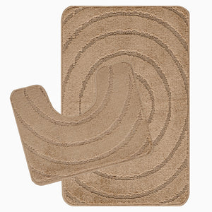 MALGUS 2-Piece Machine Washable Non-Slip Brown Bathroom Rug Set