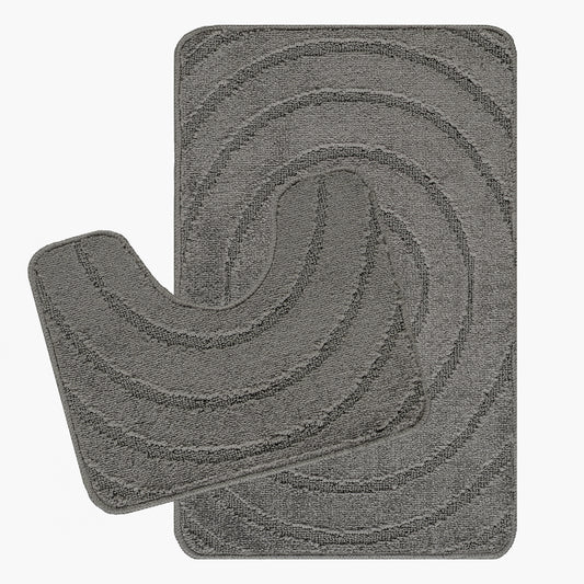 MALGUS 2-Piece Machine Washable Non-Slip Dark Grey Bathroom Rug Set