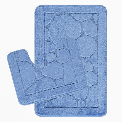 MALAK 2-Piece Machine Washable Non-Slip Blue Bathroom Rug Set