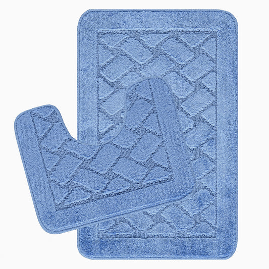 TIGRAN 2-Piece Machine Washable Non-Slip Blue Bathroom Rug Set