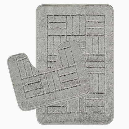 NYRISS 2-Piece Machine Washable Non-Slip Light Grey Bathroom Rug Set