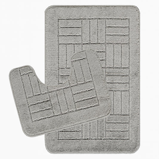 NYRISS 2-Piece Machine Washable Non-Slip Light Grey Bathroom Rug Set