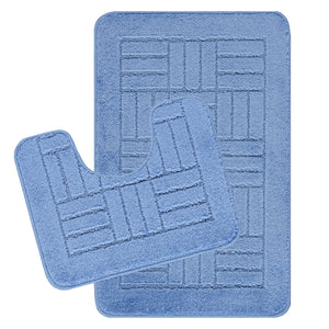 NYRISS 2-Piece Machine Washable Non-Slip Blue Bathroom Rug Set