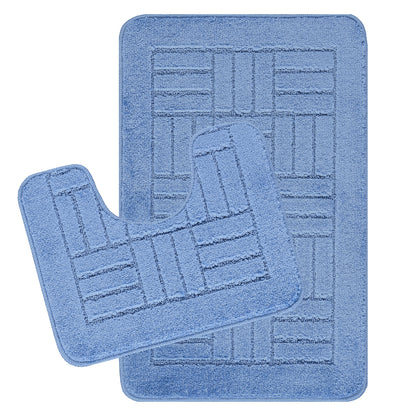 NYRISS 2-Piece Machine Washable Non-Slip Blue Bathroom Rug Set