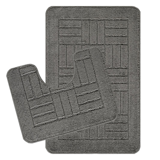 NYRISS 2-Piece Machine Washable Non-Slip Dark Grey Bathroom Rug Set