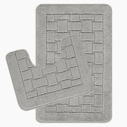 KALLOUS 2-Piece Machine Washable Non-Slip Light Grey Bathroom Rug Set