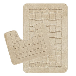 KALLOUS 2-Piece Machine Washable Non-Slip Light Beige Bathroom Rug Set