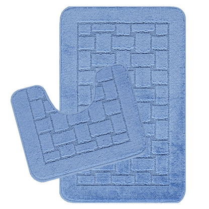 KALLOUS 2-Piece Machine Washable Non-Slip Blue Bathroom Rug Set