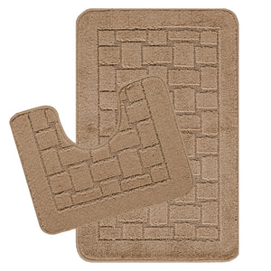 KALLOUS 2-Piece Machine Washable Non-Slip Brown Bathroom Rug Set