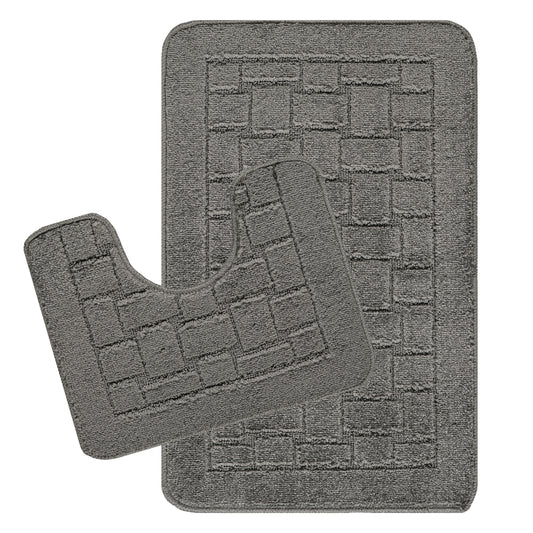 KALLOUS 2-Piece Machine Washable Non-Slip Dark Grey Bathroom Rug Set