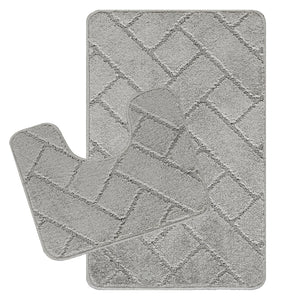 CALDOTH 2-Piece Machine Washable Non-Slip Light Grey Bathroom Rug Set