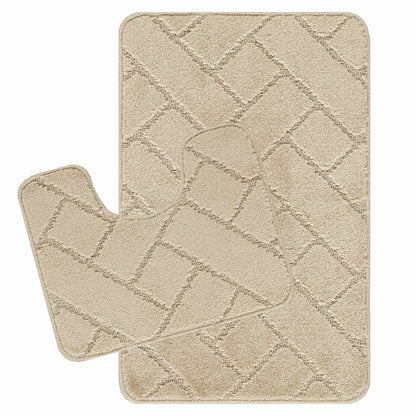 CALDOTH 2-Piece Machine Washable Non-Slip Light Beige Bathroom Rug Set