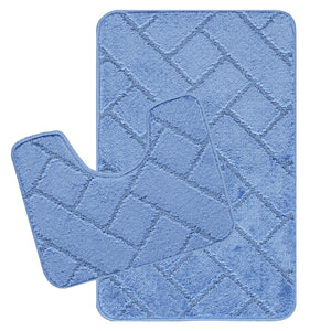 CALDOTH 2-Piece Machine Washable Non-Slip Blue Bathroom Rug Set