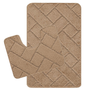 CALDOTH 2-Piece Machine Washable Non-Slip Brown Bathroom Rug Set