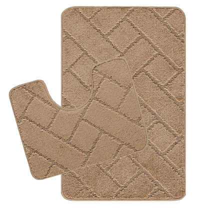 CALDOTH 2-Piece Machine Washable Non-Slip Brown Bathroom Rug Set