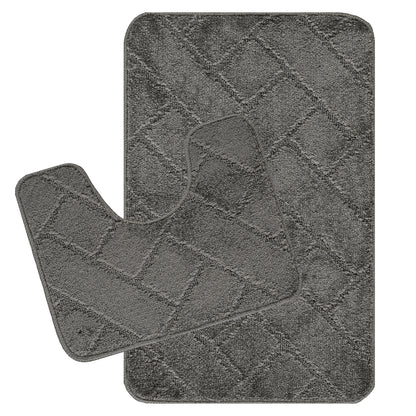 CALDOTH 2-Piece Machine Washable Non-Slip Dark Grey Bathroom Rug Set