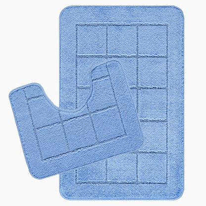 ALENE 2-Piece Machine Washable Non-Slip Blue Bathroom Rug Set