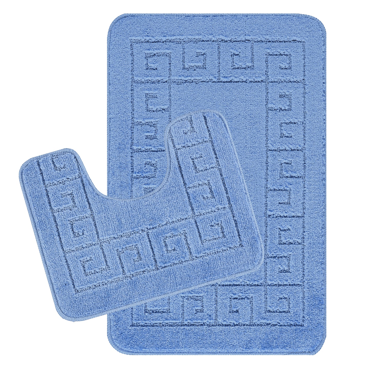 ASLEY 2 Piece Bathroom Rug Set I Machine Washable Wet Room Rugs, Absorbent, Non Slip, Toilet Pedestal Mat, High Pile I Blue