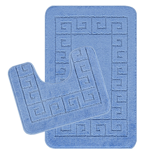 ASLEY 2-Piece Machine Washable Non-Slip Blue Bathroom Rug Set