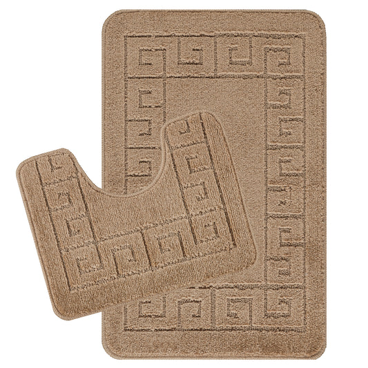 ASLEY 2-Piece Machine Washable Non-Slip Brown Bathroom Rug Set